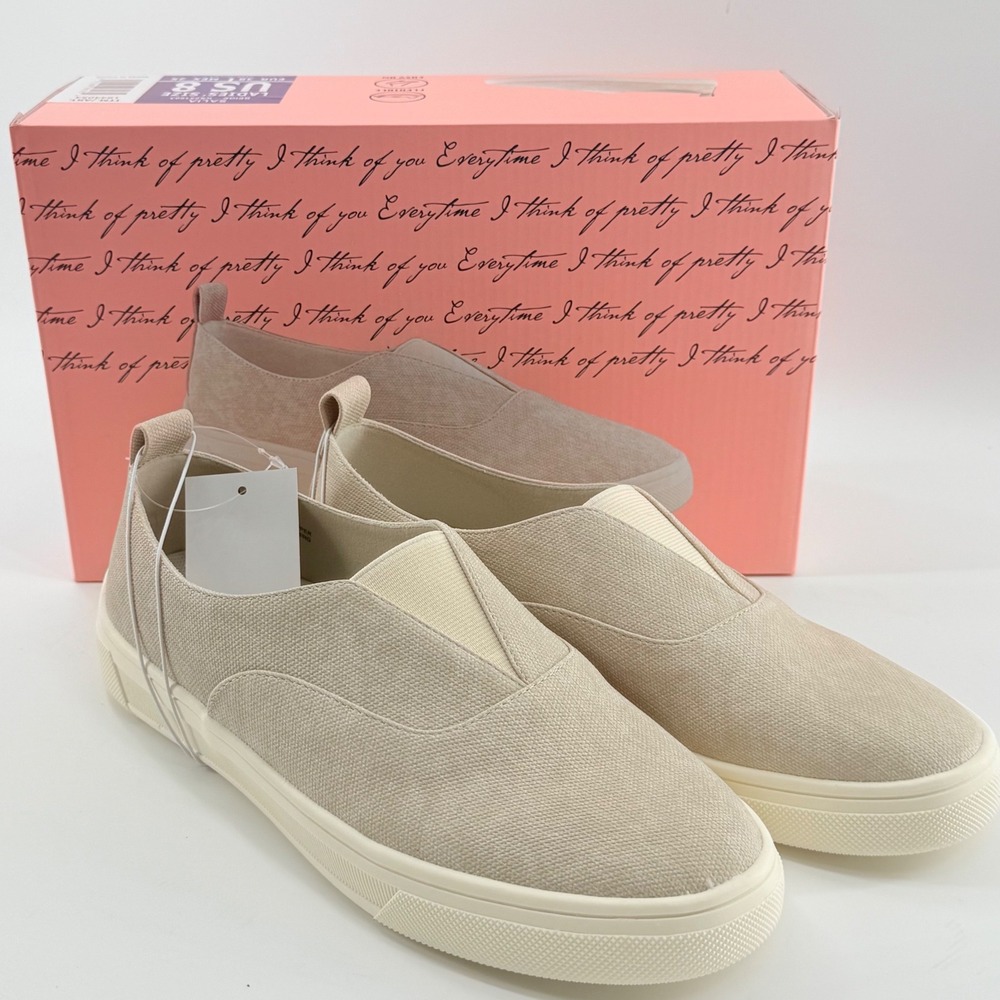 Kensie Womens‎ 8 Salia Slip On Sneaker Beige Textile Flat Loafer Minimal Neutral